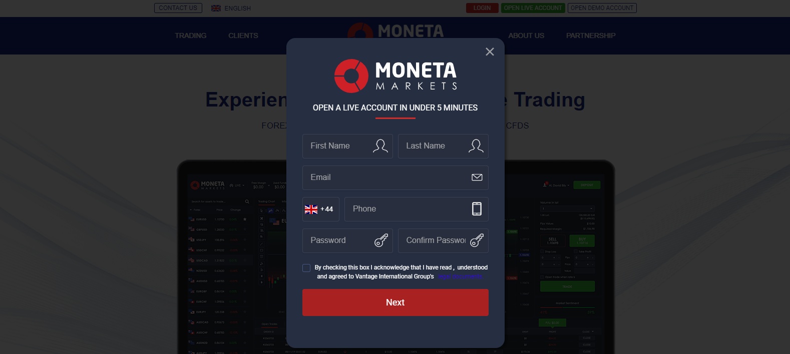 Moneta Markets account opening info